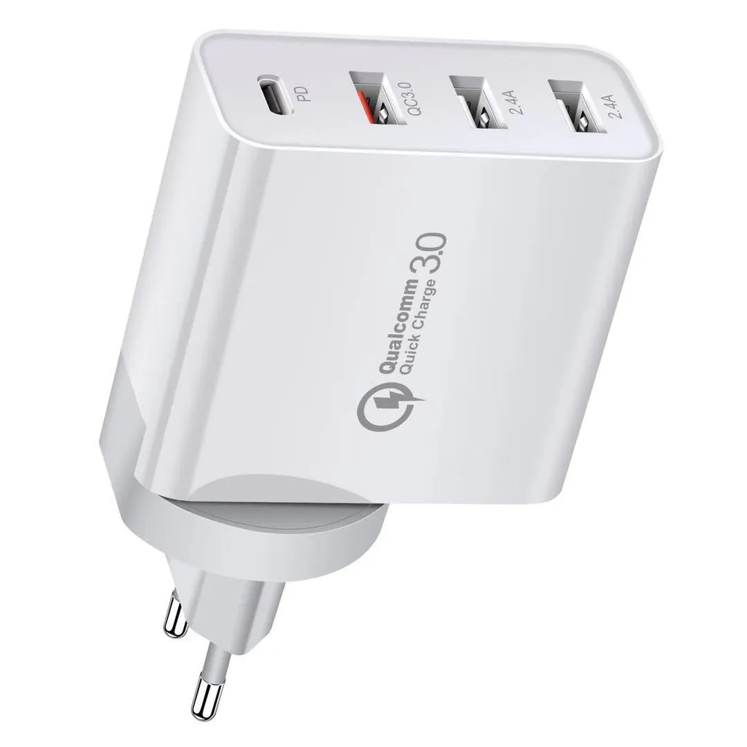 Multi-port USB fast charger with PD and QC technology in ABS plastic housing