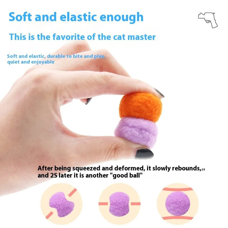 Plush ball shooting pet toy with launch gun and multiple soft balls for dogs and cats