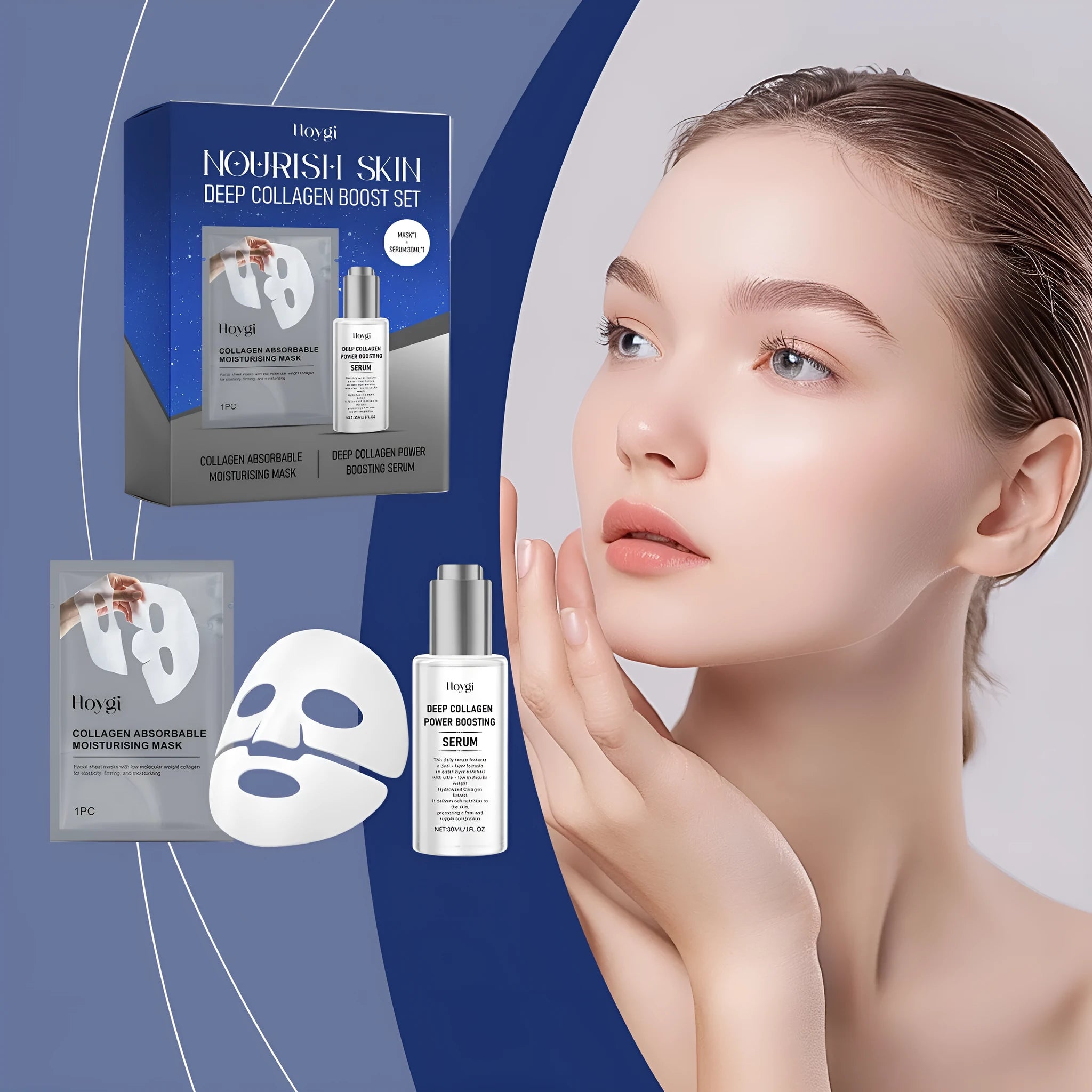 Collagen moisturising facial mask kit with 30ML essence bottle for skincare hydration