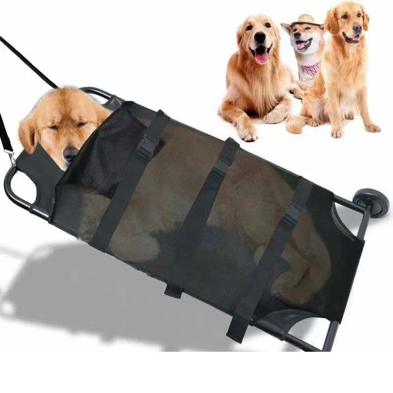 Large black aluminium alloy pet stretcher for emergency dog transport
