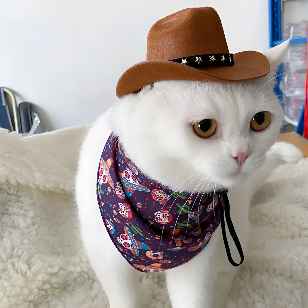 British-style cowboy hat for cats in non woven fabric with decorative band options