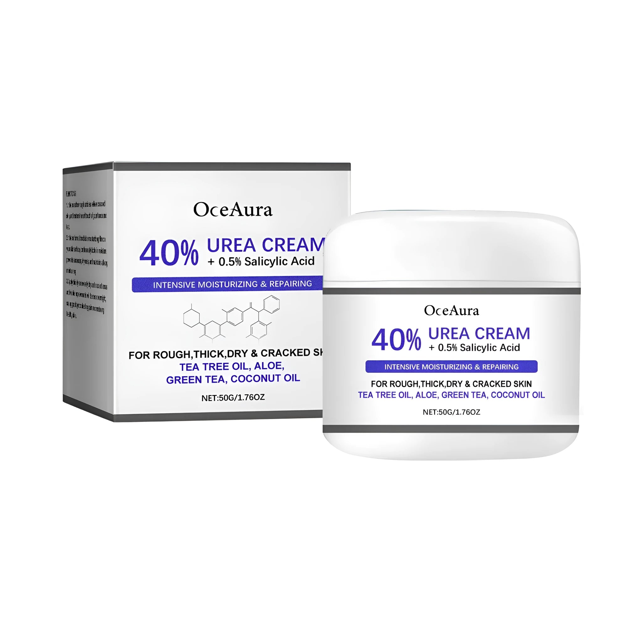50g tub of anti-cracking hand and foot cream with urea and salicylic acid.