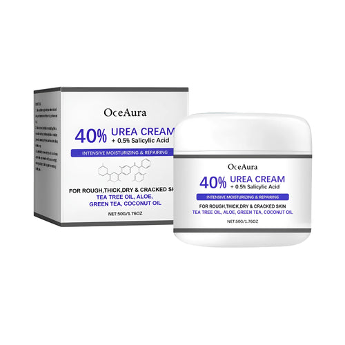 50g tub of anti-cracking hand and foot cream with urea and salicylic acid.