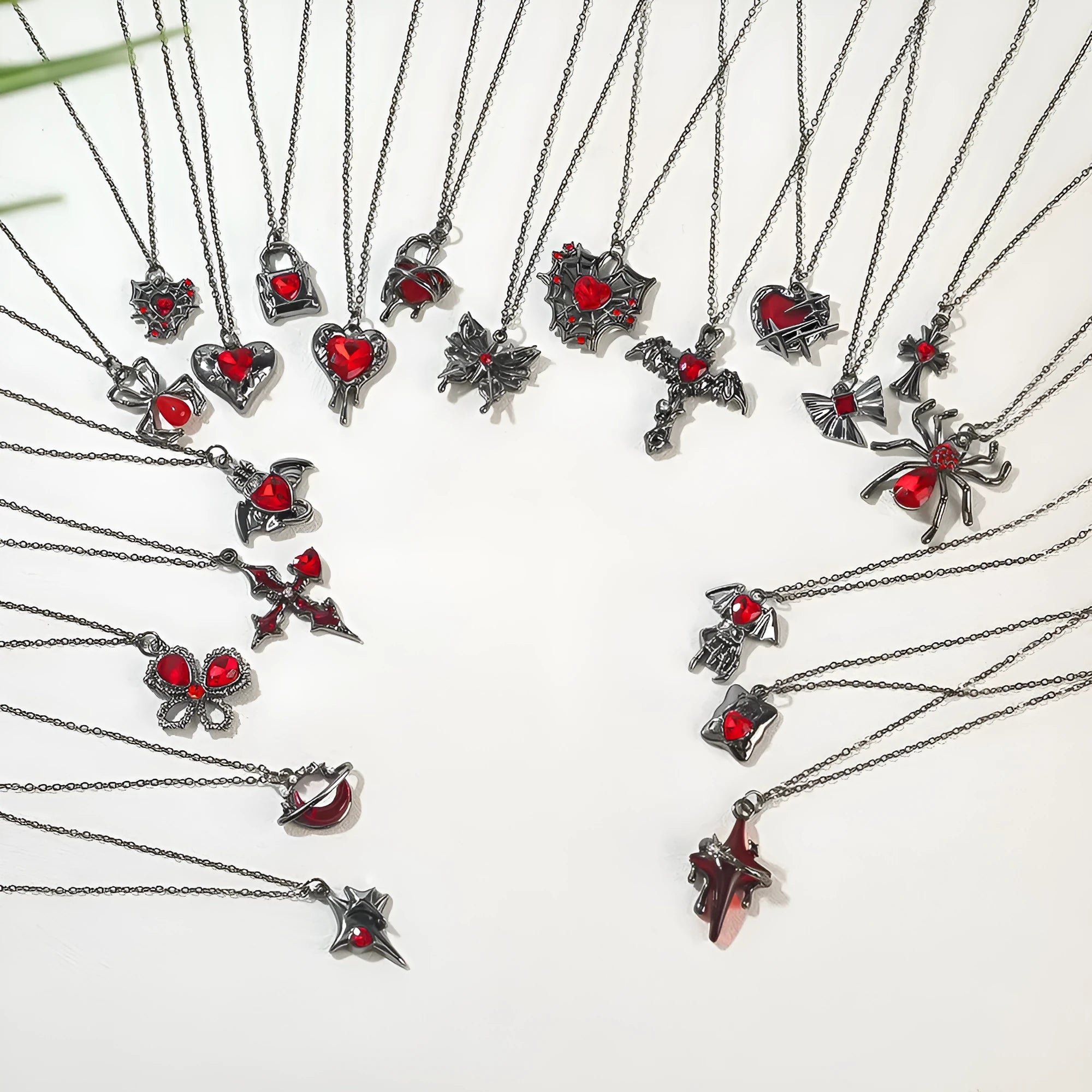 Dark style Halloween necklace with electroplated zinc alloy bat and spider pendant on a regular chain.