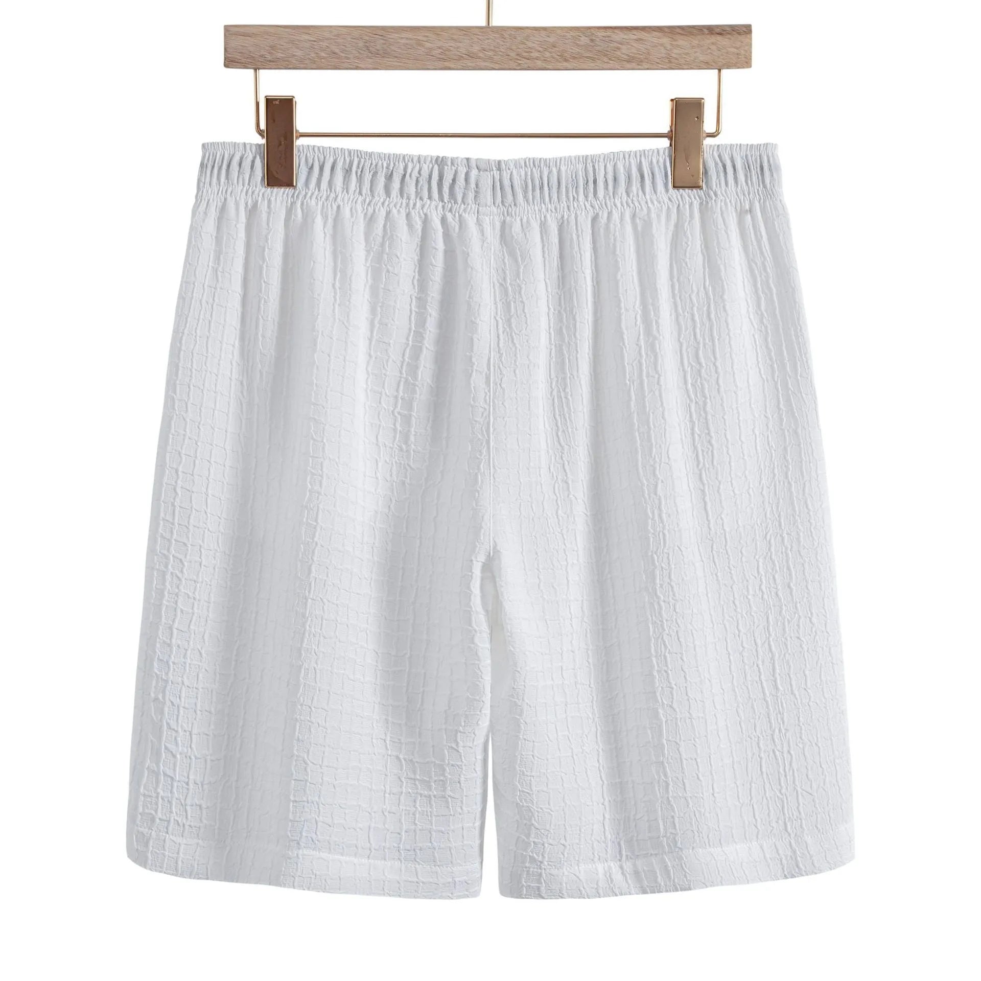 Men's jacquard patterned short sleeve shirt and matching shorts in cotton blend fabric
