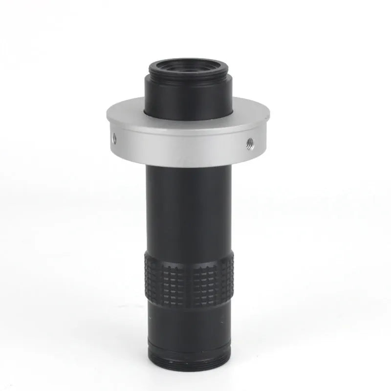 Black industrial monocular camera lens with 0.1-1.3X magnification for component inspection