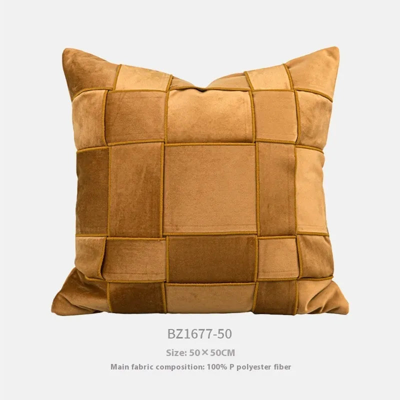 Square chenille woven cushion in beige colour showing textured surface
