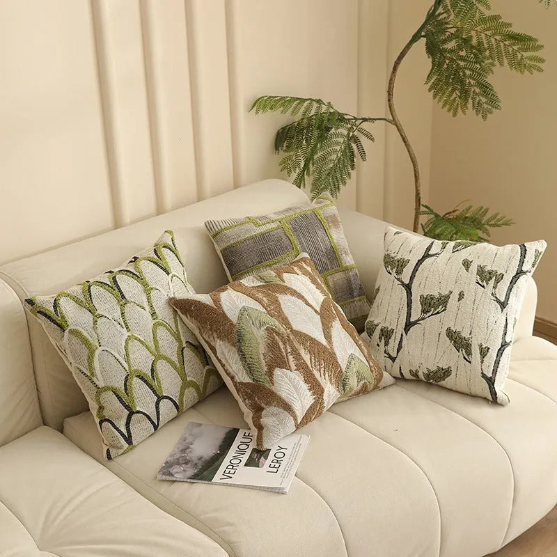 45cm square jacquard waist pillow cushion cover with plant and flower pattern in retro Nordic style.