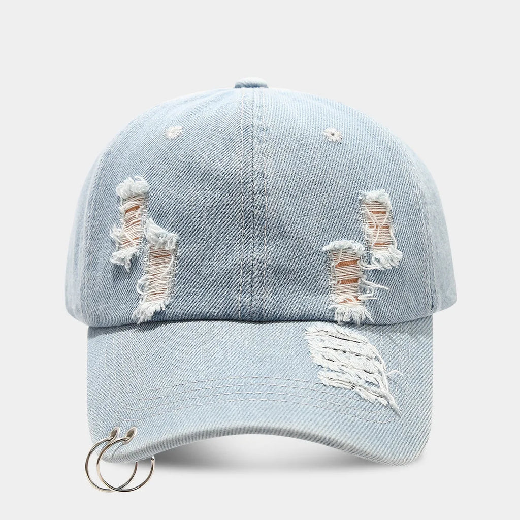 Men's adjustable denim peaked cap in street style with dome crown