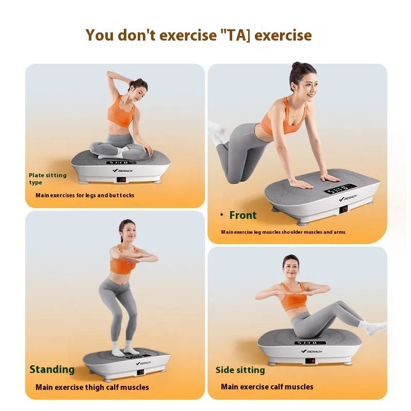 Grey smart power plate vibration exercise machine with Bluetooth connectivity and fat slinger accessory