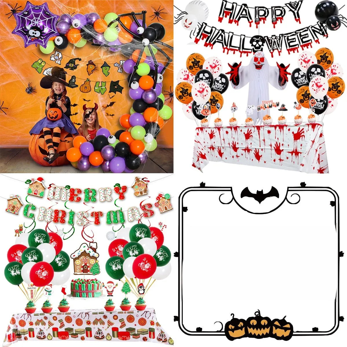 Halloween spider web balloon arch decoration set in white and black latex