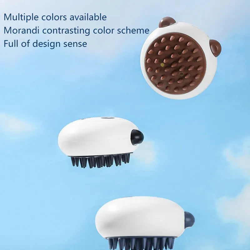 Panda-shaped silicone pet bath brush for cats and dogs with integrated handle