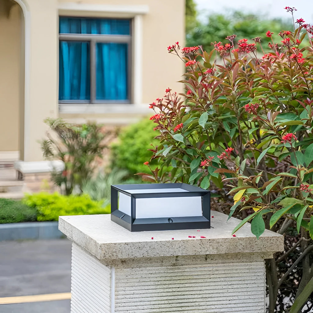 Aluminium outdoor solar LED column light showing two size options for wall or door mounting.