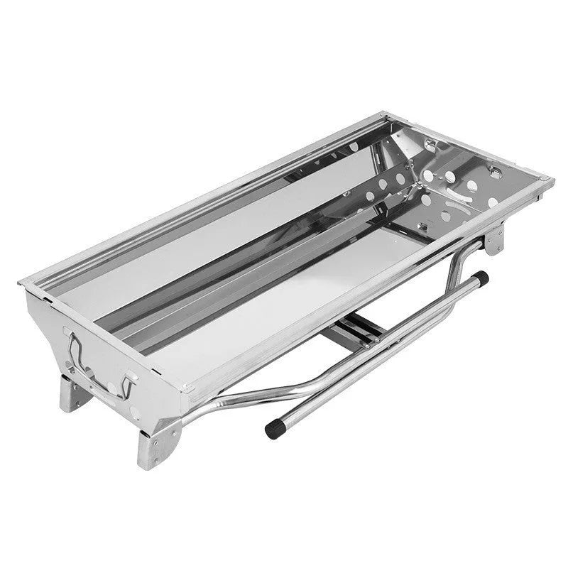 Stainless steel portable folding barbecue oven shown in natural colour.