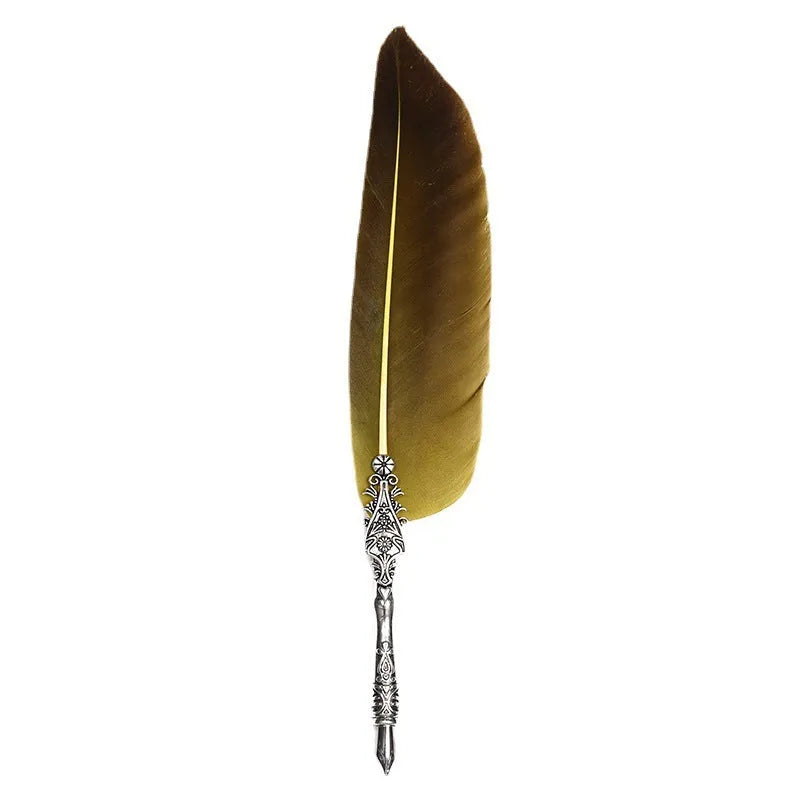 Vintage European retro feather dip pen in multiple colours with zinc alloy construction