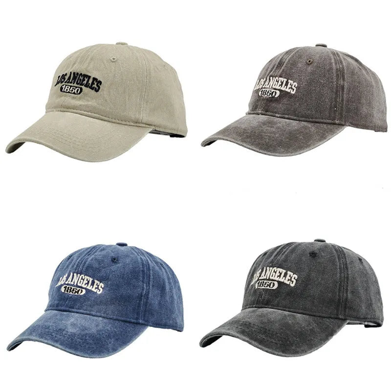 Retro personalised embroidered washed distressed peaked cap in beige with an adjustable strap.