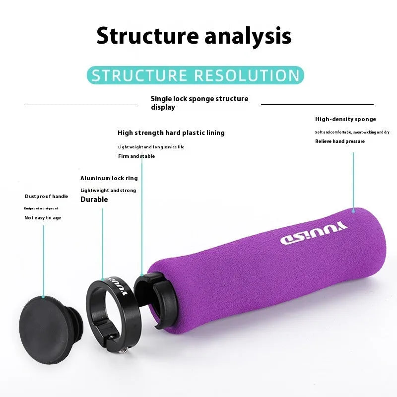 Ultra-light 41g sponge mountain bike handlebar grip covers in black, purple and biange colours
