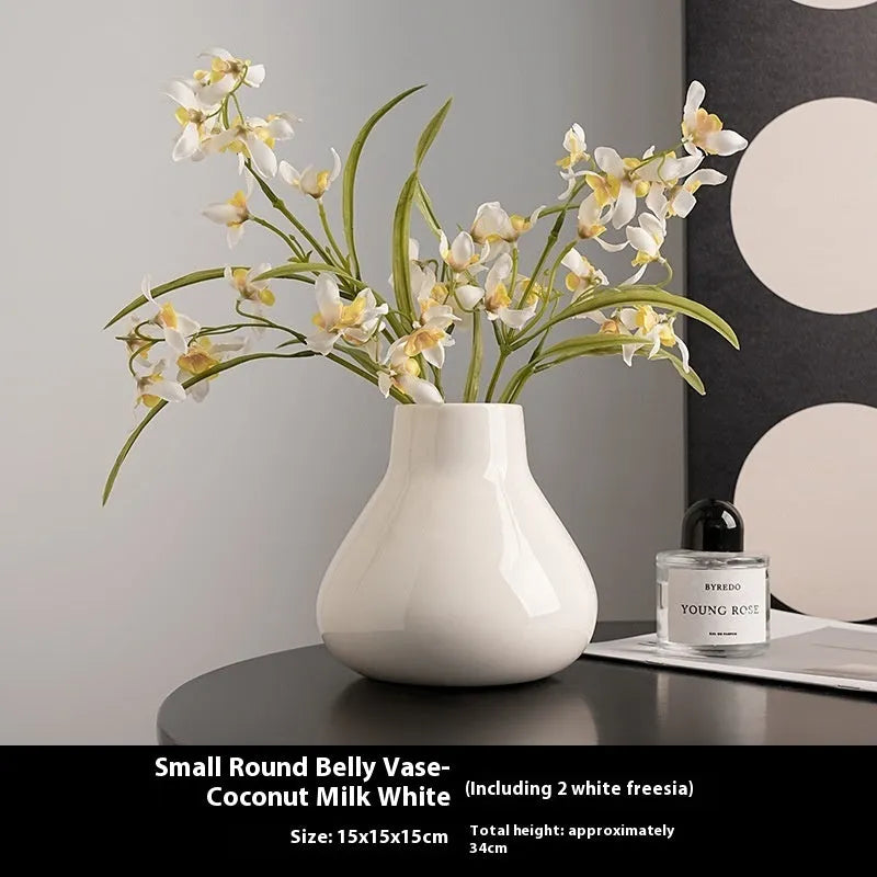 Ceramic round belly decorative vase with coloured glaze finish in black colour option