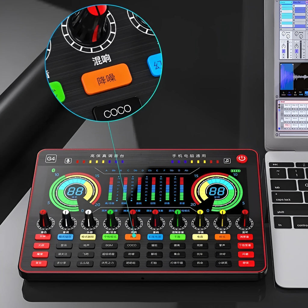 G4 professional USB sound card and capacitor microphone set with colour LCD display and remote control.
