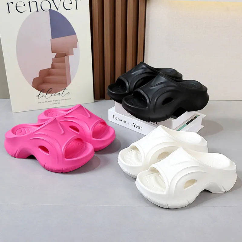 Women's EVA slippers with thick sole in black, rose red or white colours for beach and summer outdoor wear