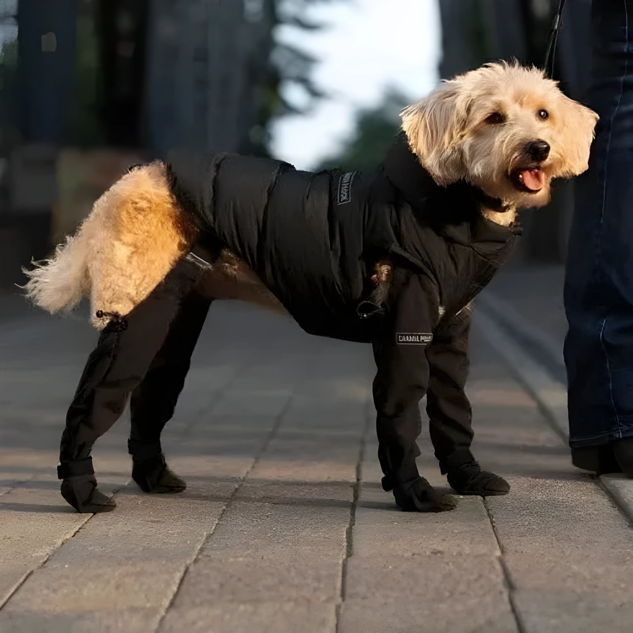 Waterproof dog shoes with adjustable straps in six sizes for pet paw protection