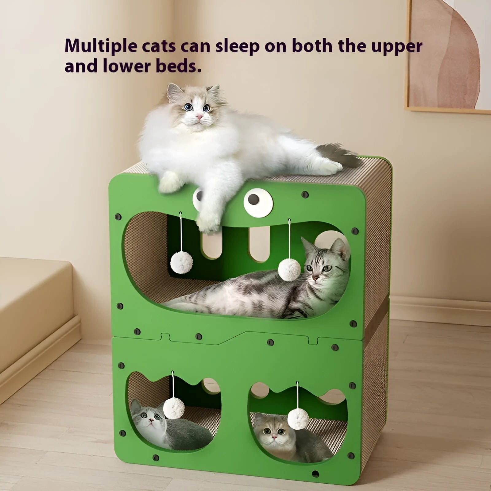 Double layer cat scratching board with integrated cat nest in various styles including owl and cat head designs