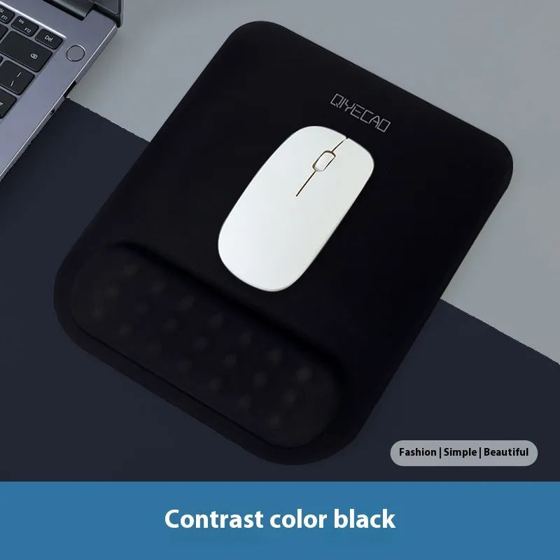 Ergonomic mouse pad with raised wrist support in cloth silicone material showing colour options