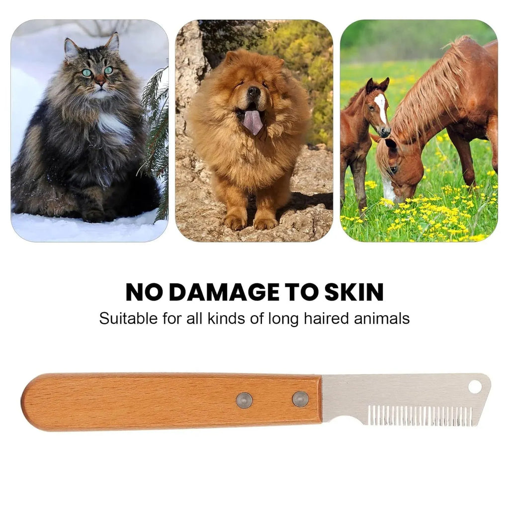 Dog stripping knife grooming tool with wood handle and metal fittings