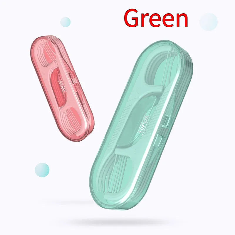 Bulk bag containing 100 individually plastic-wrapped disposable dental floss pieces on a white background.