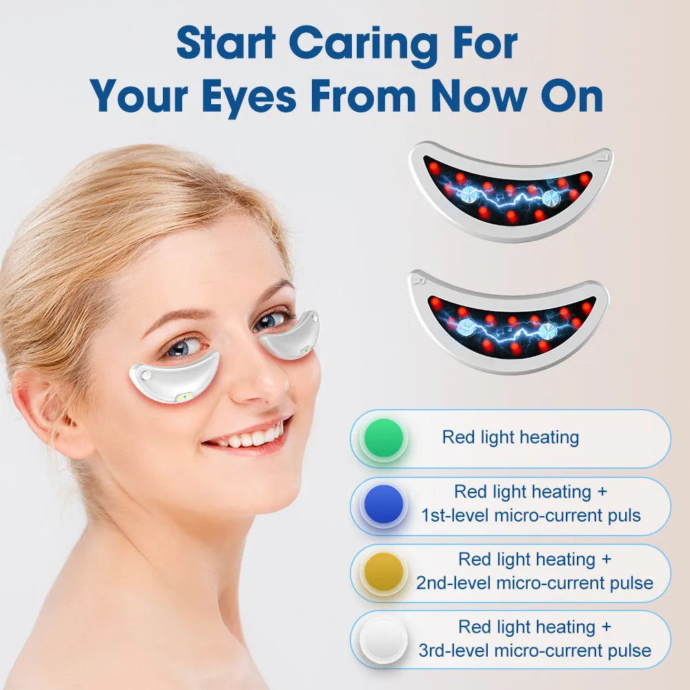 White wireless red light eye and facial massager with EMS technology held in hand
