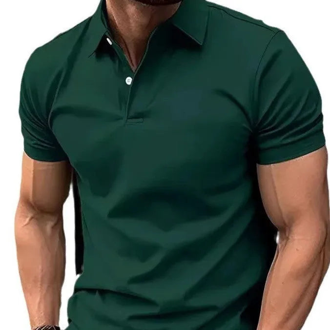 Men's solid colour slim fit short sleeve casual shirt with button front in cotton polyester blend fabric