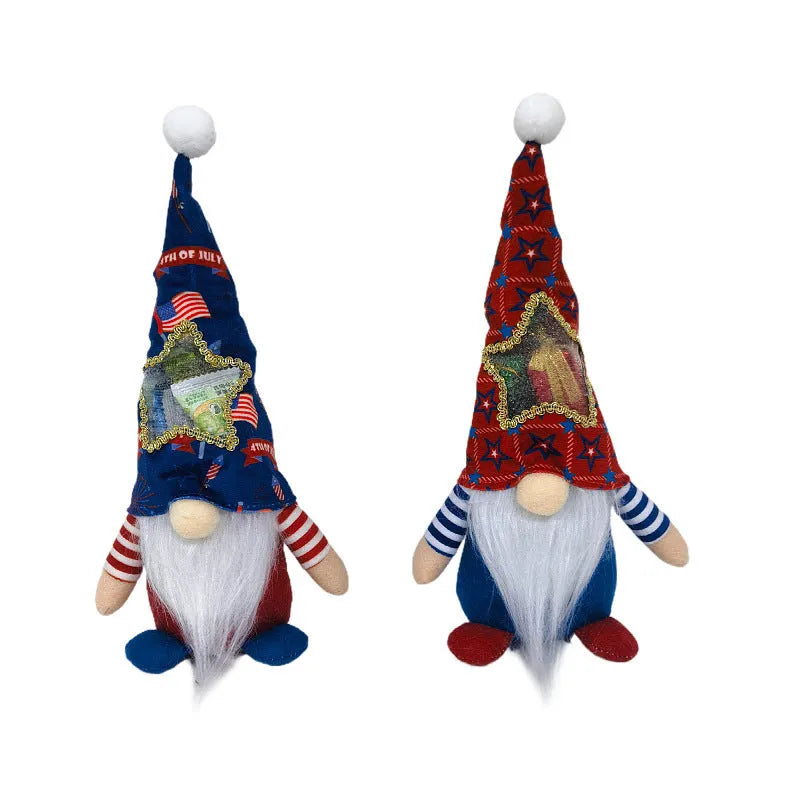 Faceless baby doll Rudolf candy bag decoration suit made from red and white polyester cloth, measuring 32cm by 12cm.