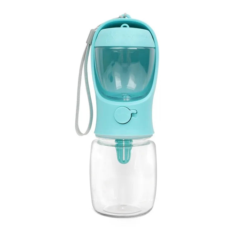 Blue plastic dual-use portable dog drinking cup with two-in-one design for outdoor hydration.