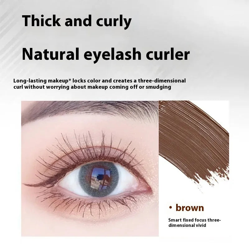 Waterproof steel tube mascara in black and brown shades with optional eyelash curler