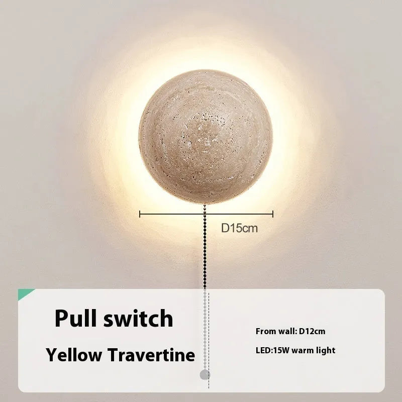 Vintage semicircle wall lamp with yellow cave stone shade and iron frame, 15cm diameter.