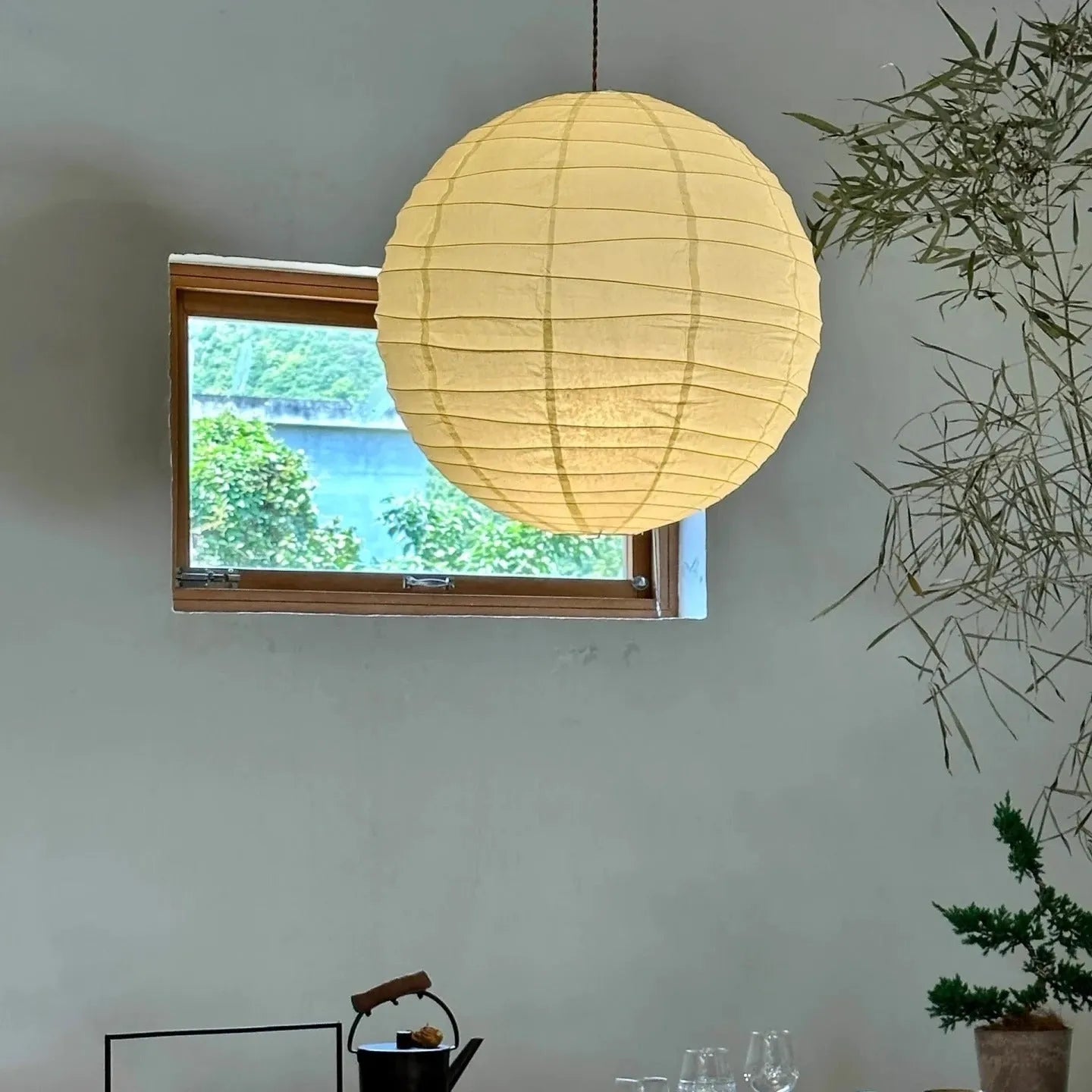 Japanese rice paper ball chandelier in 30cm and 45cm diameter options for living room lighting
