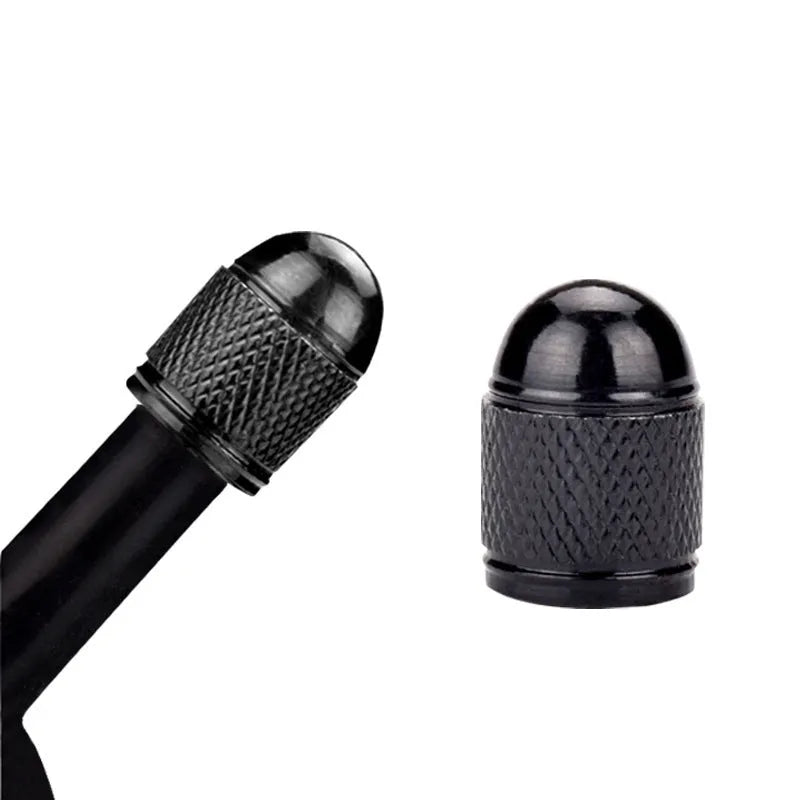 Aluminium alloy mountain bike tyre valve cap shown in gold, red, silver, blue, and black colour options.