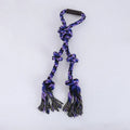 Blue and yellow heavy cotton rope dog toy with non-slip handles for large breed tug-of-war.