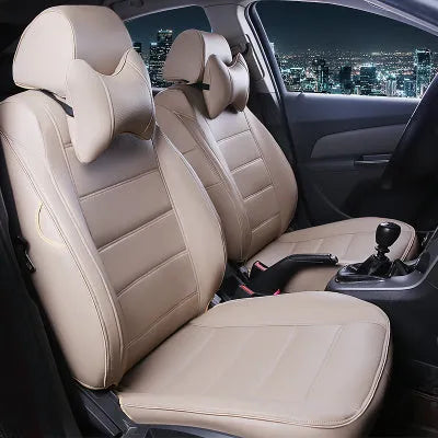 Cow leather car seat cover with binding style construction in beige and black colour options