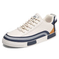 Men's beige canvas casual shoes with mesh sections and flat heel