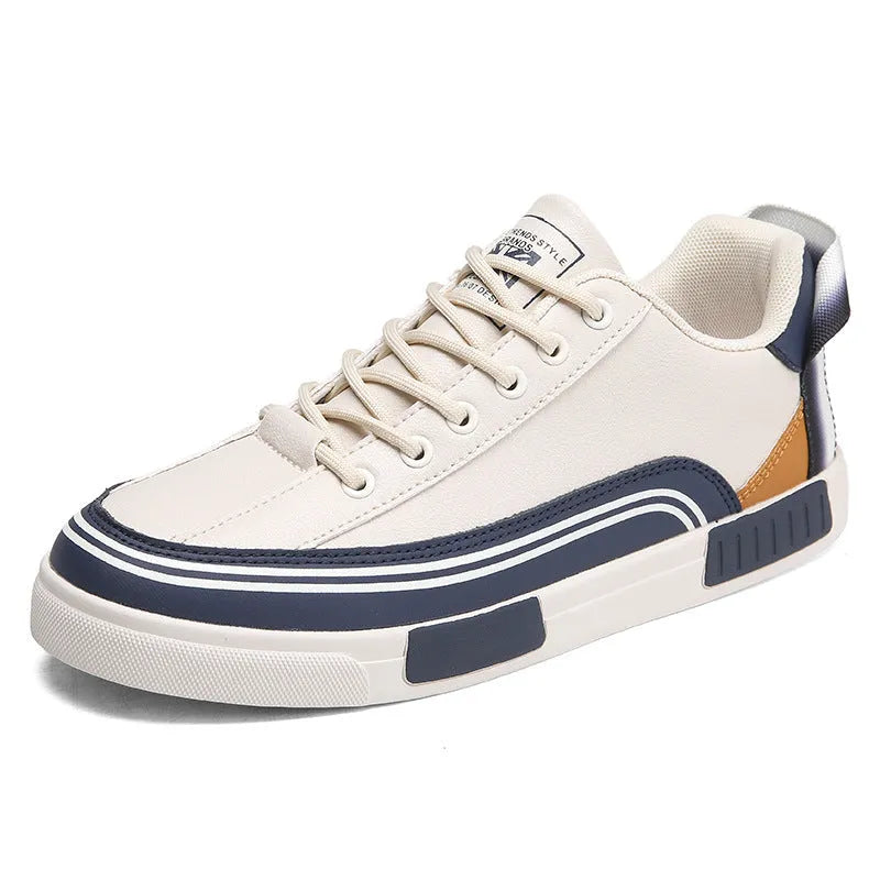 Men's beige canvas casual shoes with mesh sections and flat heel