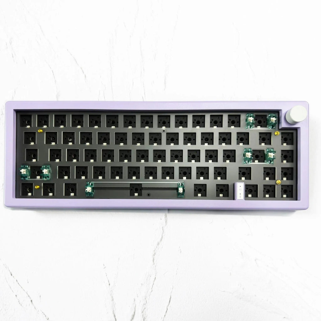 DIY mechanical keyboard kit with RGB lighting and rotary knob in seven colour options