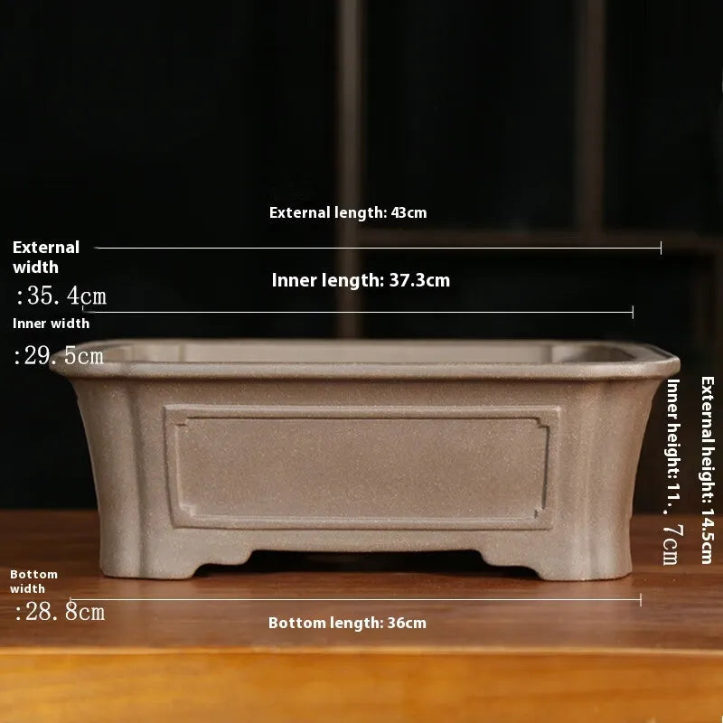 Purple sand rectangular manger bonsai pot with classical corner cutting design