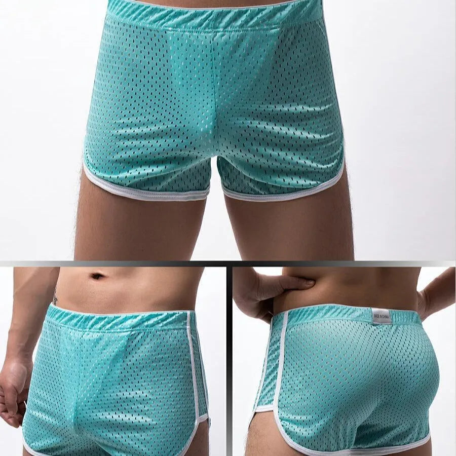 Men's cotton three-point boxer shorts in mid-waist design on a white background