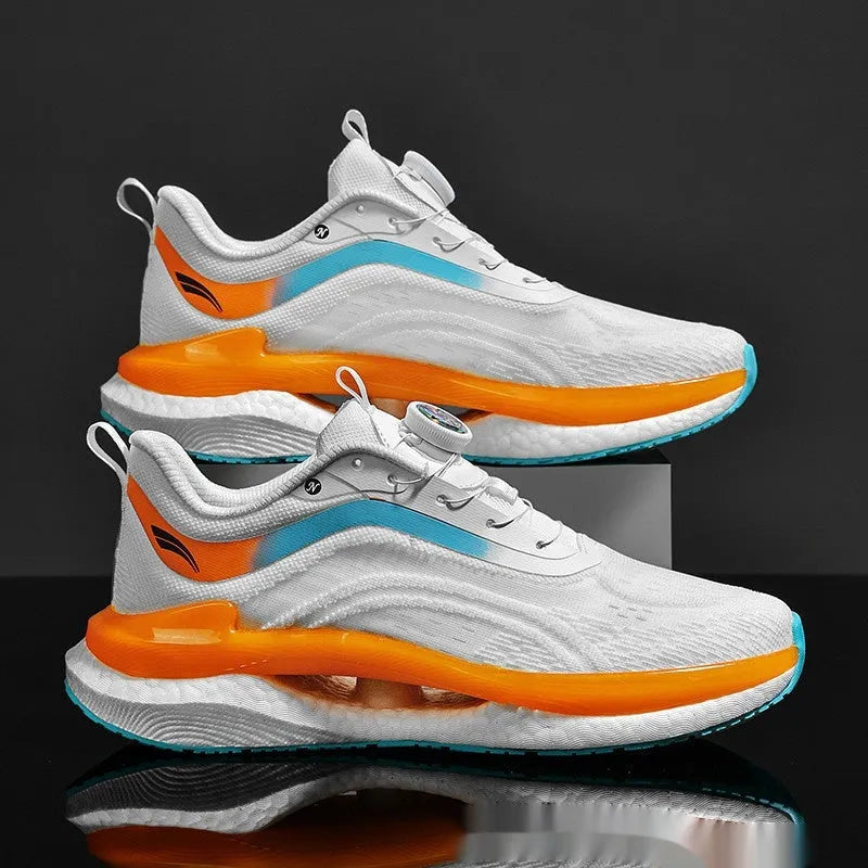 Men's high-top popcorn style running shoes in mesh material with buckle fastening and composite sole