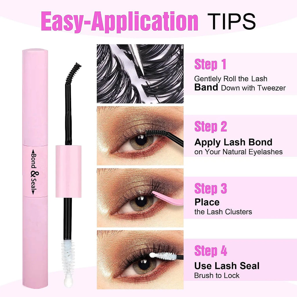 DIY cluster lashes mixed package showing 30D and 40D false eyelashes with tweezers