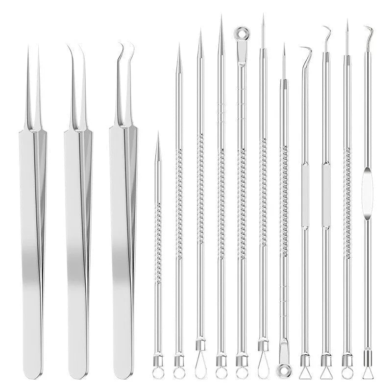 4-piece metal acne needle set with ultra fine pointed tips on silver background