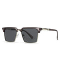 Men's square box style plastic sunglasses shown in one of six colour options.