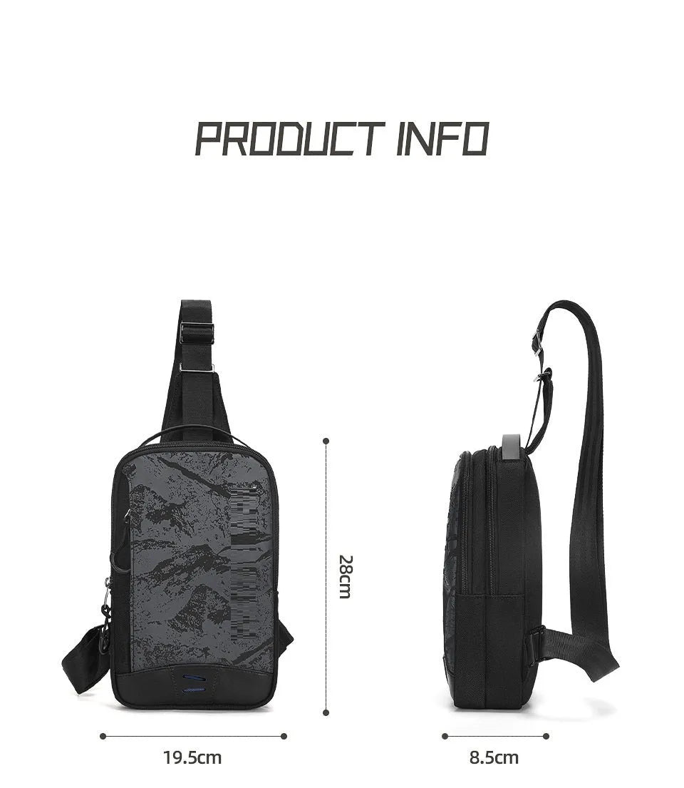 Casual black TPU camouflage chest bag with landscape pattern and single shoulder strap