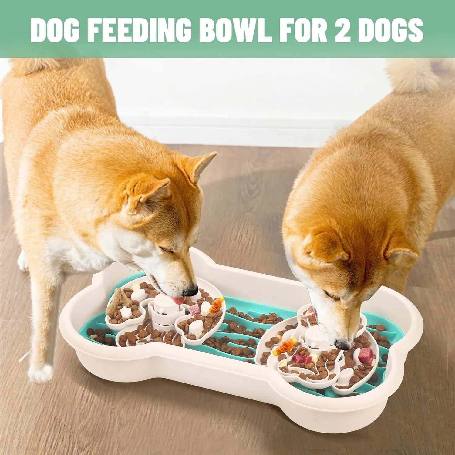 Large green slow feeder dog bowl with puzzle trays and non-slip suction cups for big breed dogs
